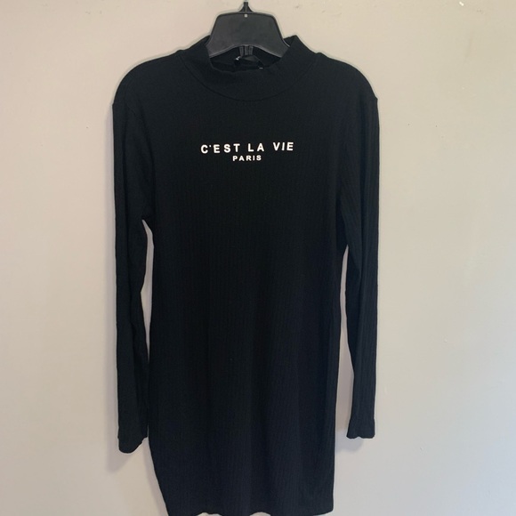 SHEIN Slogan Graphic Rib-knit Bodycon Dress - Picture 4 of 6